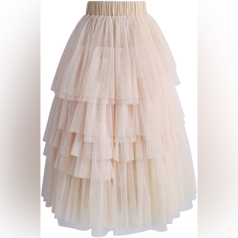 Chicwish Layered Tulle A-Line Skirt in Blush Pink